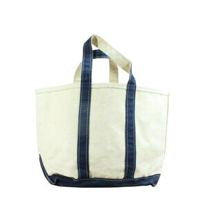LL Bean Boat and Tote Cream Navy Blue Trim Handles Tote Bag